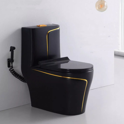Black and Gold Toilet Matt Flushing S-Trap One Piece Vanity Toilete for Foshan Market