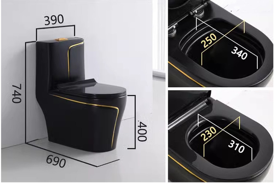 Black and Gold Toilet Matt Flushing S-Trap One Piece Vanity Toilete for Foshan Market