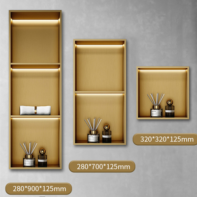 Modern Design Style 12&quot; Recessed Shower Shelves with Gold Finish and LED Light Feature