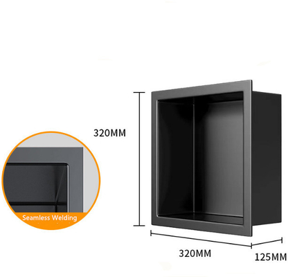 Convenient STAINLESS STEEL Shower Niche with Recessed Storage in Brushed Black Finish