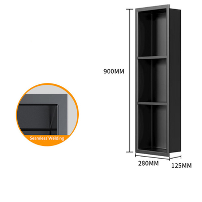 Convenient STAINLESS STEEL Shower Niche with Recessed Storage in Brushed Black Finish