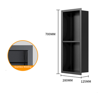 Convenient STAINLESS STEEL Shower Niche with Recessed Storage in Brushed Black Finish