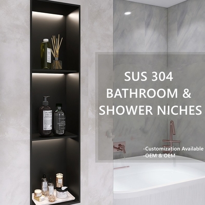 Black Solid Surface Shower Insert Soap Shampoo Niche Tray Box with Shelf