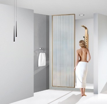 One Piece Rose Gold Stainless Steel Shower Enclosure for Corner Installation 90cm