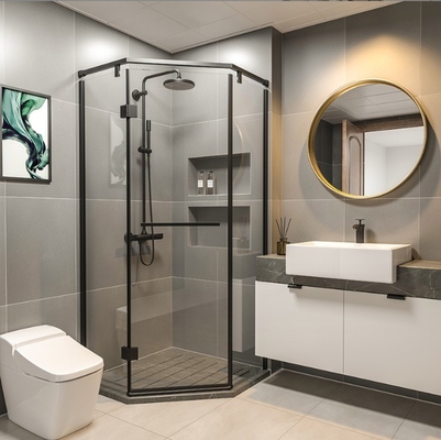 Sleek Bevel Edge Glass Corner Shelf for Bathroom Shower Enclosure Room in Electroplate