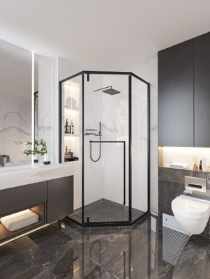 Sleek Bevel Edge Glass Corner Shelf for Bathroom Shower Enclosure Room in Electroplate