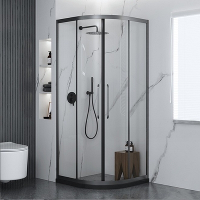 Villa Bathroom Shower Room with Textured Glass Corner Enclosure and Steel Finish