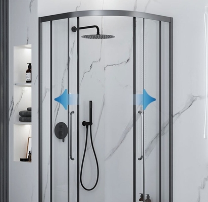 Villa Bathroom Shower Room with Textured Glass Corner Enclosure and Steel Finish