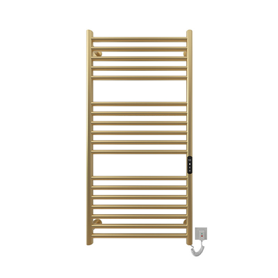 Gold Wall Mount HEATED Towel Warmer with Sleek Round Tube Design and Free Standing Option