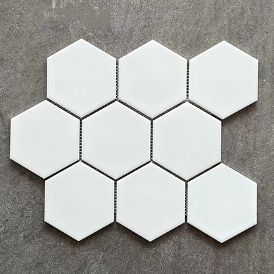 Modern Design Style Pure White Ceramic Hexagon Floor Tile with Honeycomb Glass Mosaic