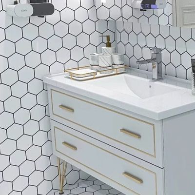 Modern Design Style Pure White Ceramic Hexagon Floor Tile with Honeycomb Glass Mosaic