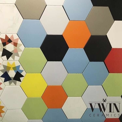 Modern Design Style Pure White Ceramic Hexagon Floor Tile with Honeycomb Glass Mosaic