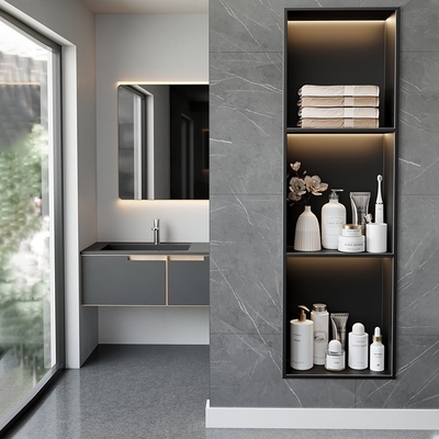 Modern Design Style 300x400 Custom Shower Wall Niche Shelves in Black for Amazon Size