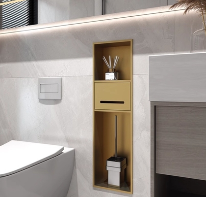 Brushed Surface Gold Bathroom Niche for Waterproof and Flush-Mounted Narrow Toilet