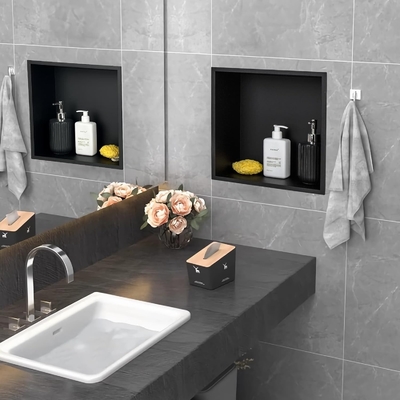 Upgrade Your Bathroom Storage with a Modern Stainless Steel Niche Shelf and LED Light