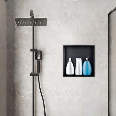 Upgrade Your Bathroom Storage with a Modern Stainless Steel Niche Shelf and LED Light