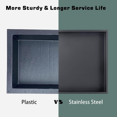 Upgrade Your Bathroom Storage with a Modern Stainless Steel Niche Shelf and LED Light