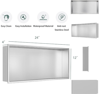 Stainless Steel Shower Niche 12&quot;x24&quot; and Double Shelf Wall Niche for Modern Hotel Design