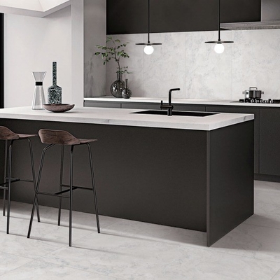 Modern Style Porcelain Tiles Light Grey and White Travertine Look Outdoor Wall Tile